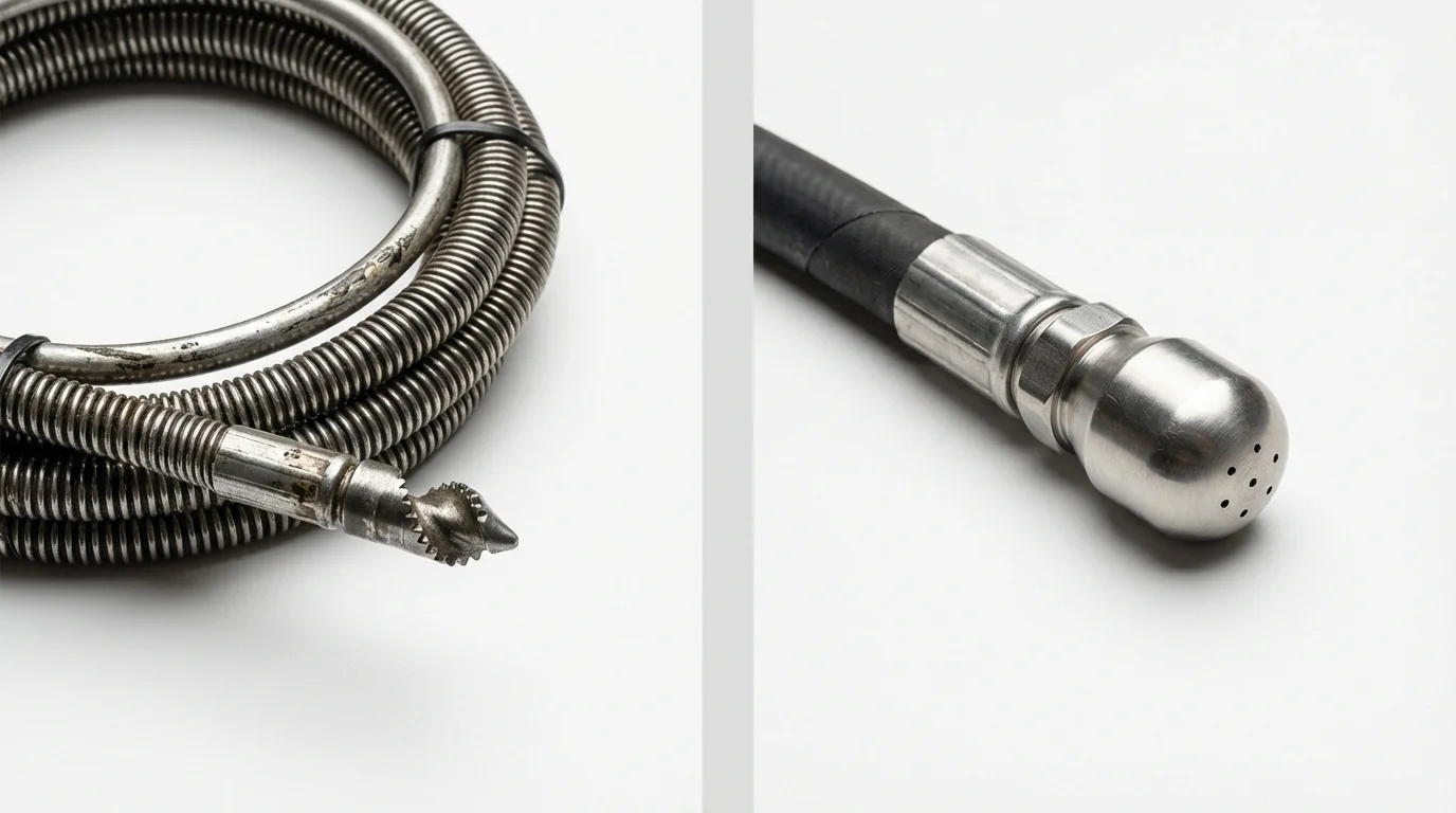 Drain snake cable and hydro jetting nozzle used for drain cleaning in Whiteville, NC