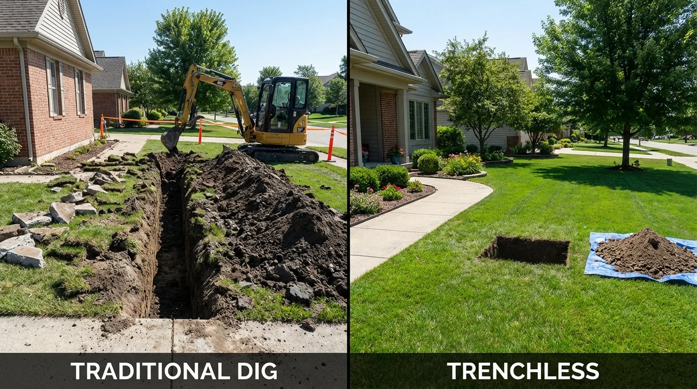 Trenchless sewer repair with minimal yard damage versus traditional excavation in Whiteville, NC